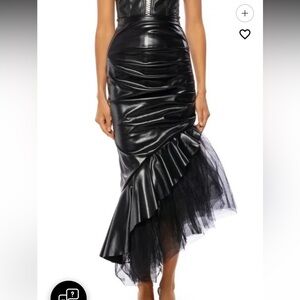 Black Tulle Asymmetrical Faux Leather Skirt